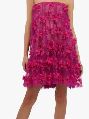 Strapless Pink Floral Appliqué Mini Dress